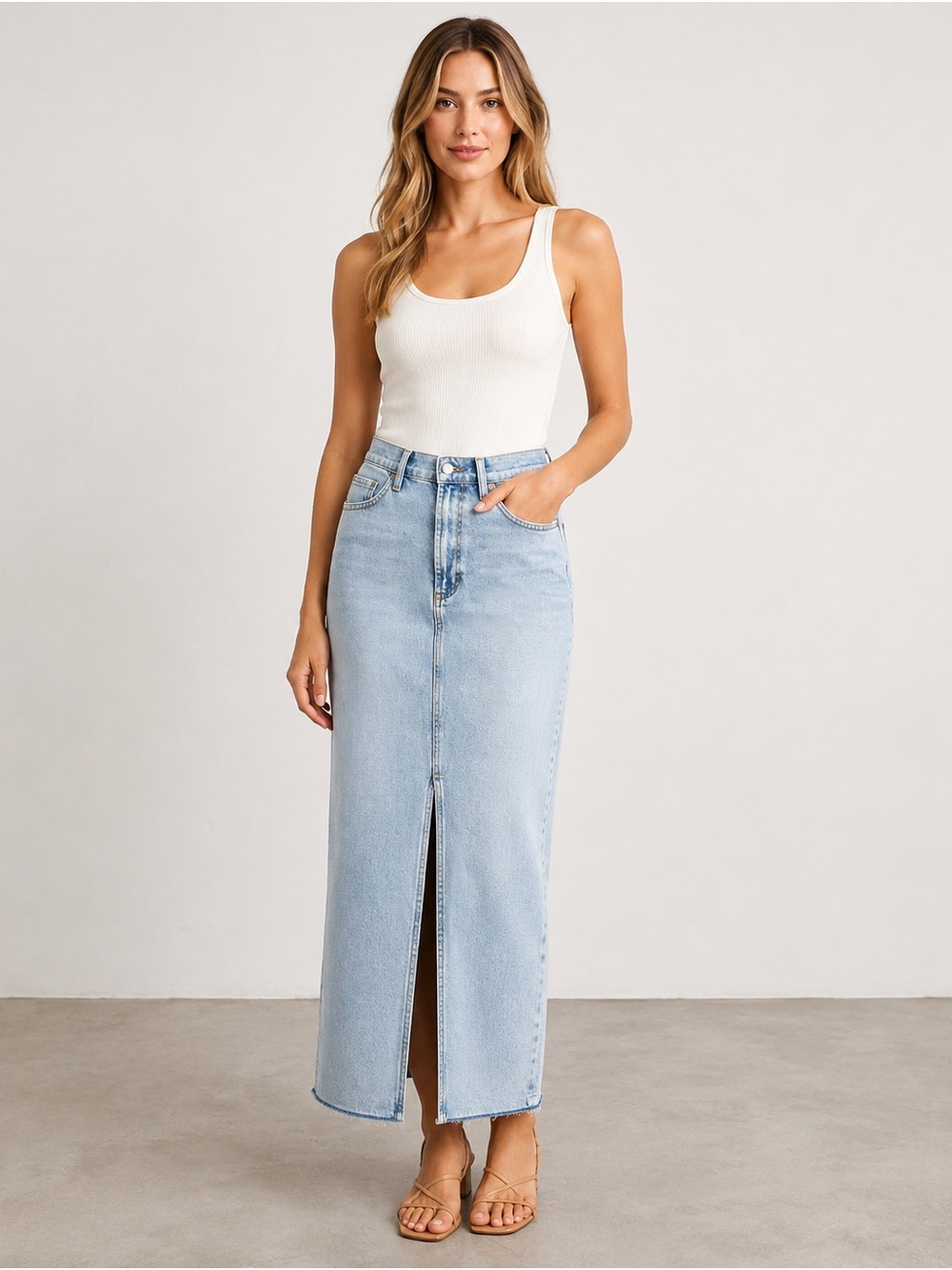 Rails Manhattan Denim Maxi Skirt Reef Let Down Hem Size 29 equivalent to 8 NWT